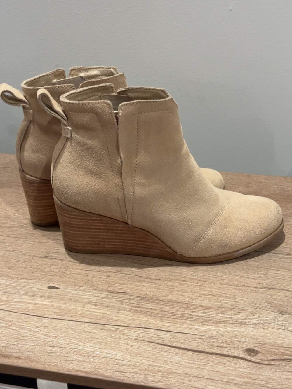 Toms Cream Suede Wedge Ankle Booties